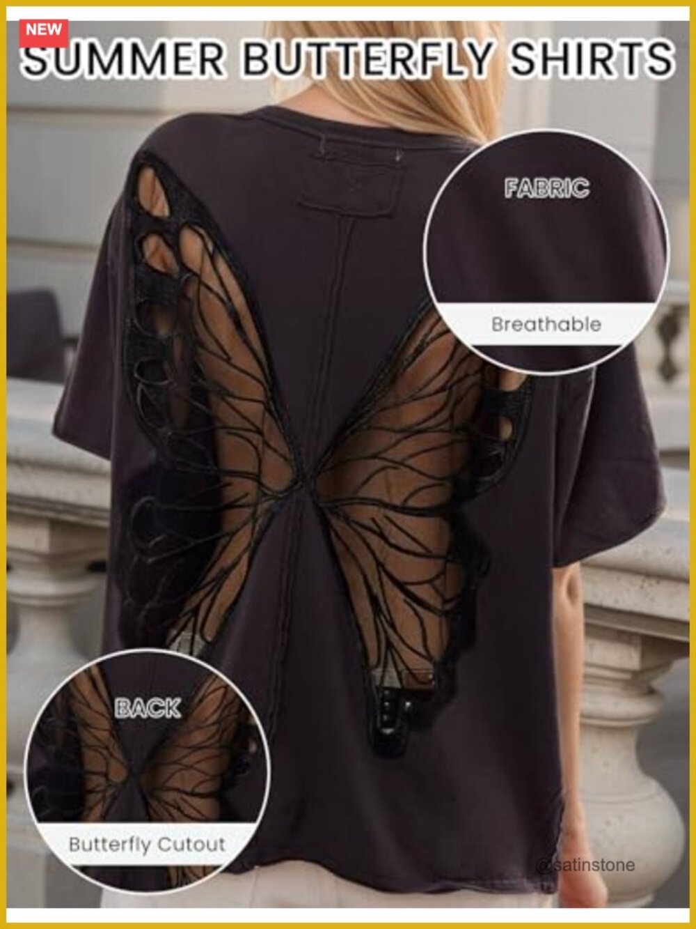 Gothic Sheer Butterfly T-Shirt Oversized Goth Top Tee - Picture 4 of 6